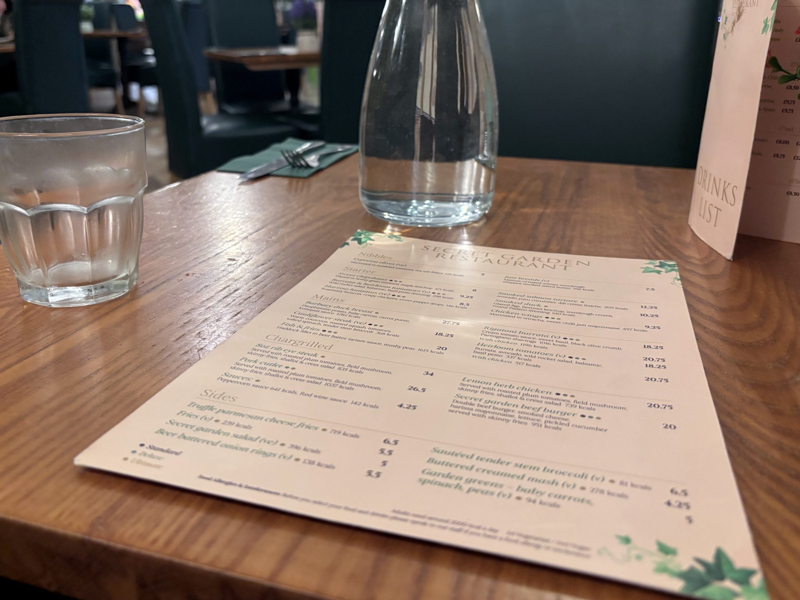 Menu at The Secret Garden Restaurant
